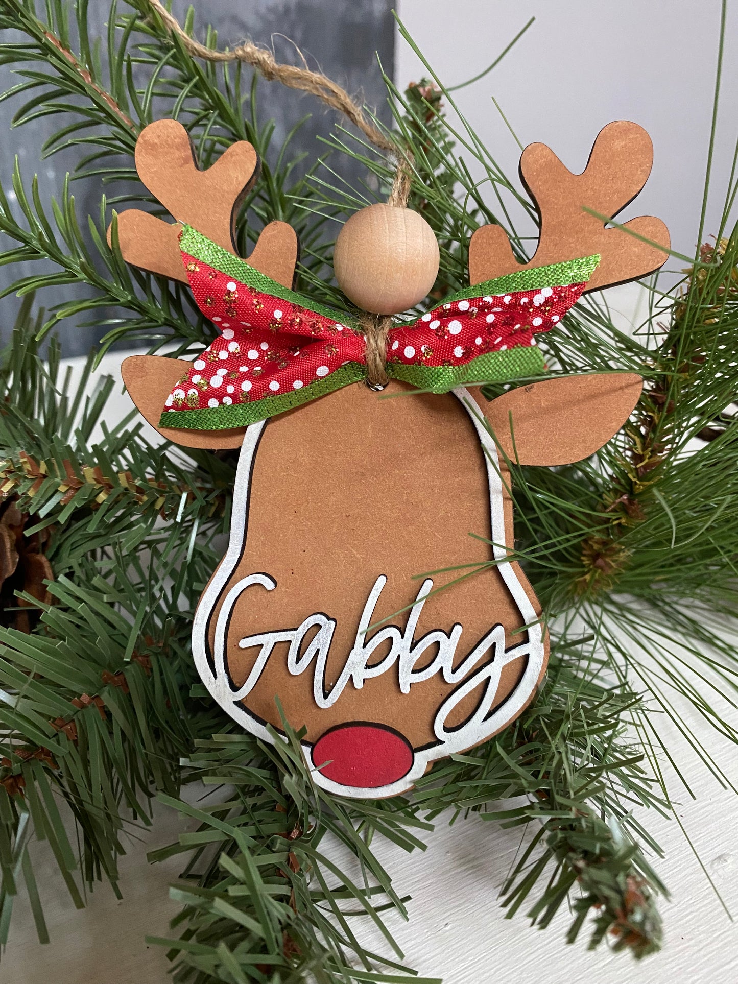 Personalized Reindeer Christmas Ornament or Stocking Tag