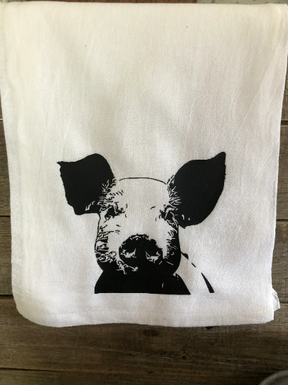Pig Kitchen Towel, Farmhouse Decor, Pig Floursack Towel