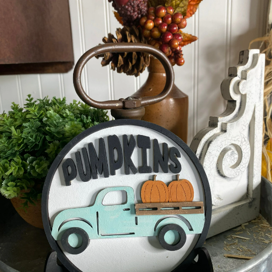 Vintage Truck with Pumpkins, Fall Truck Shelf Sitter, Fall Truck with Pumpkins Tiered Tray, Fall Home Decor, 