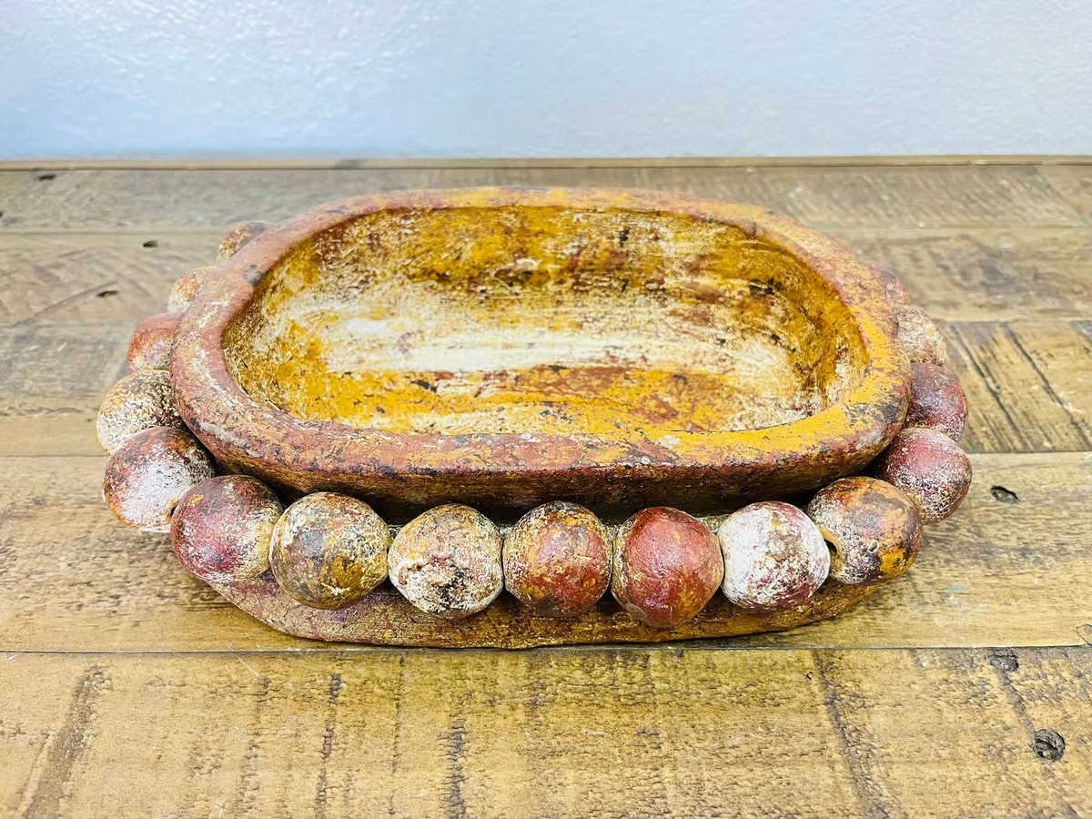 Oval Clay Decorative Bowl with Beads, – Shell's Vintage Charm