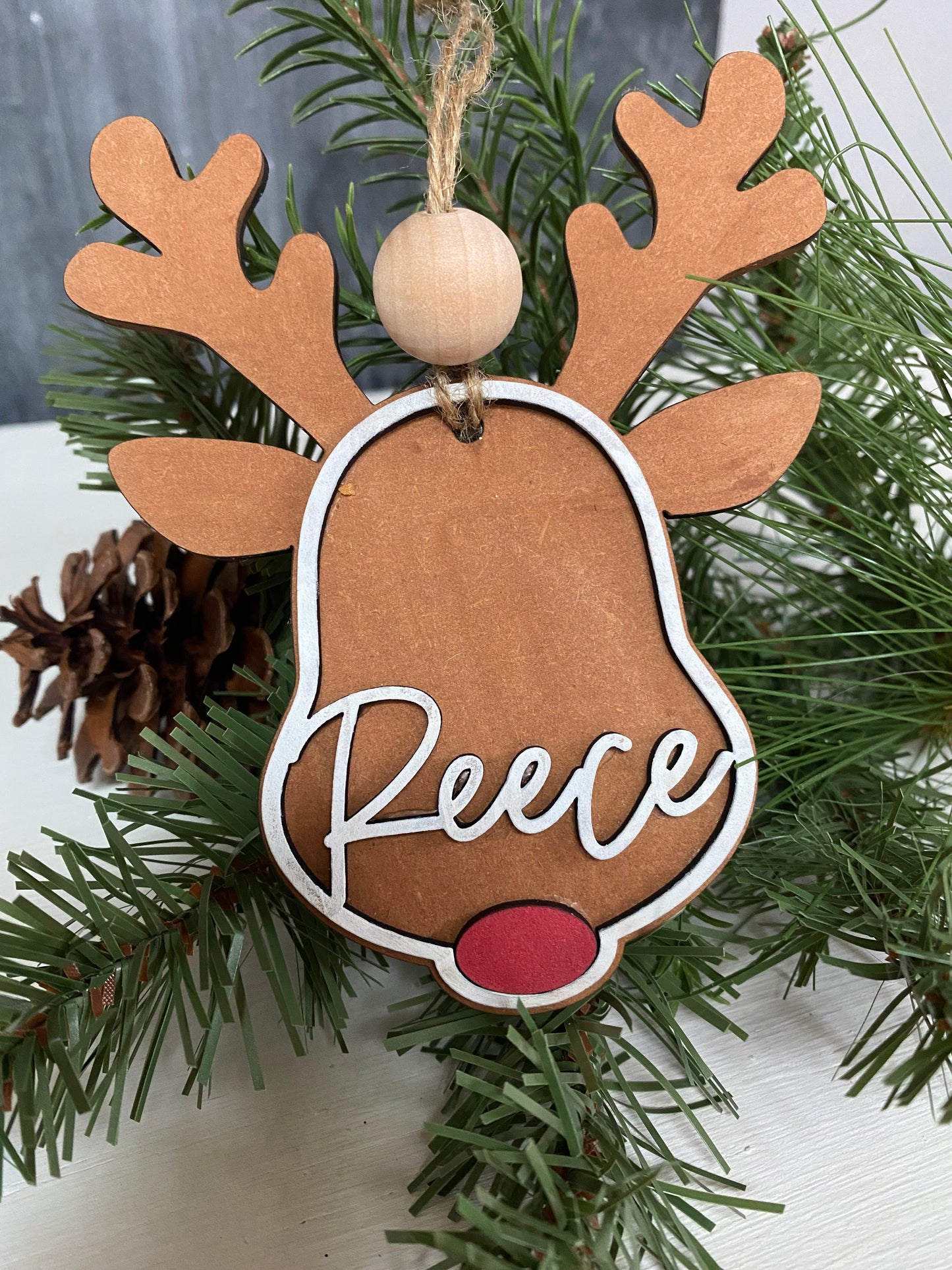 Personalized Reindeer Christmas Ornament or Stocking Tag