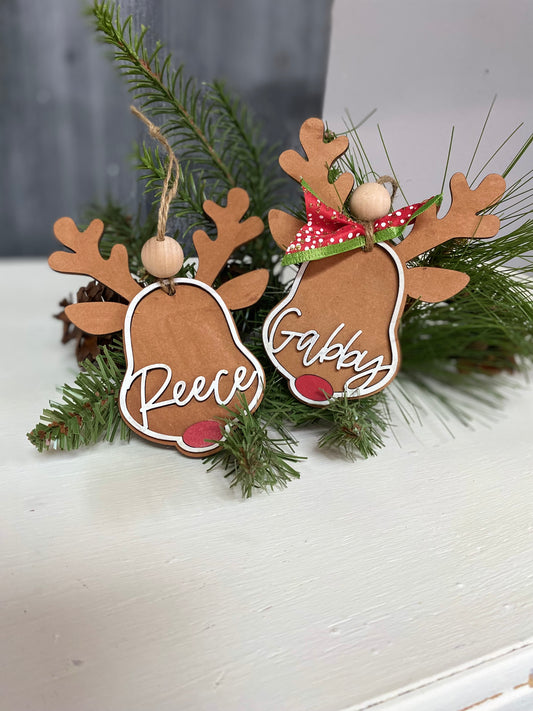 Personalized Reindeer Christmas Ornament or Stocking Tag