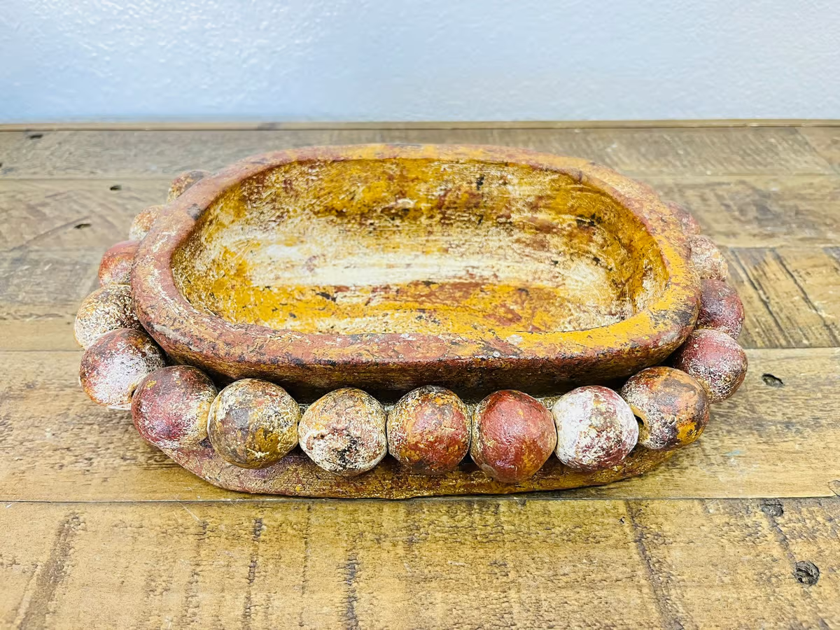 Oval Clay Decorative Bowl with Beads,